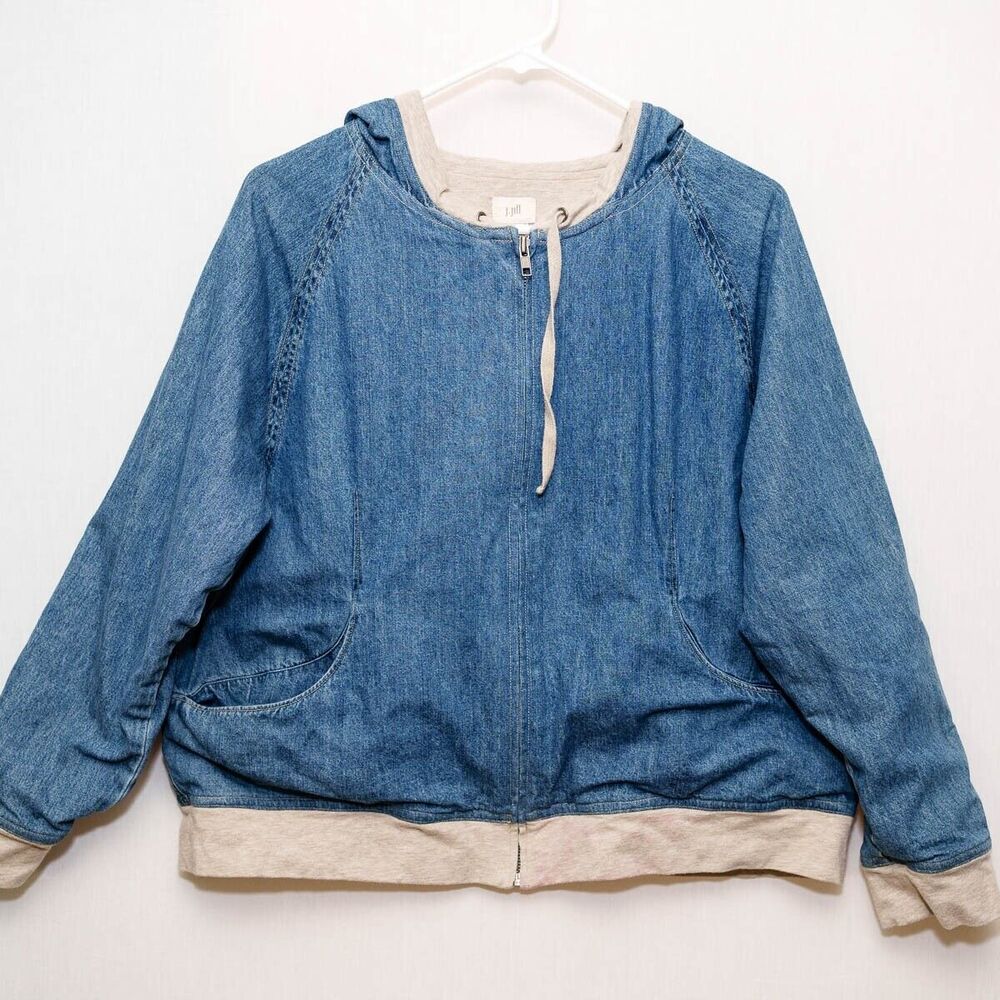 J. Jill womens MP Petite denim hoodie full zip jacket